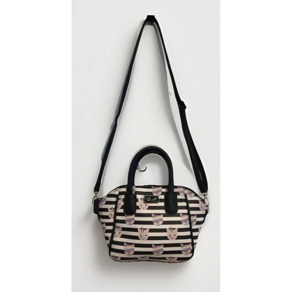 Unicorn Cat Rainbow Striped Mini Satchel  Luv Betsey Johnson Crossbody Bag Purse